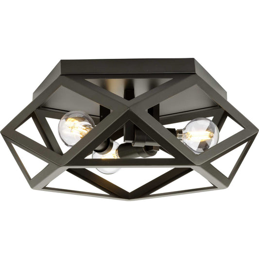 Saucedo Three Light Flush Mount in Architectural Bronze