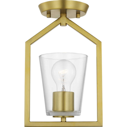 Vertex One Light Semi Flush Mount in Brushed Gold