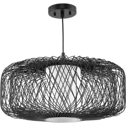 Cordova One Light Pendant in Black Rattan