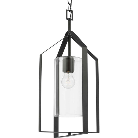 Vertex One Light Foyer Pendant in Matte Black