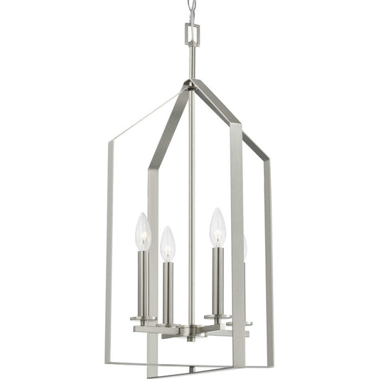 Vertex Four Light Foyer Pendant in Brushed Nickel