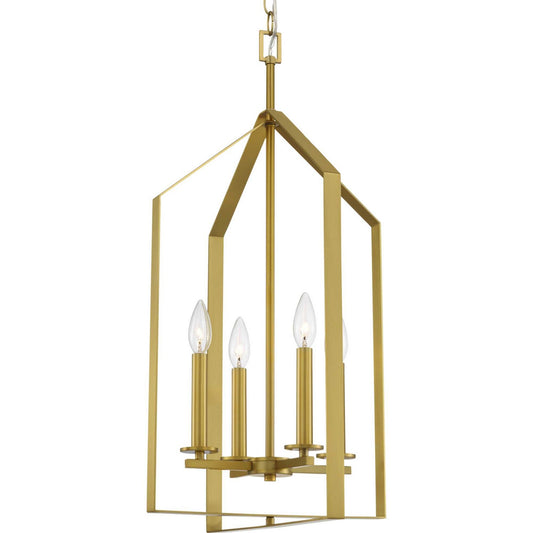 Vertex Four Light Foyer Pendant in Brushed Gold