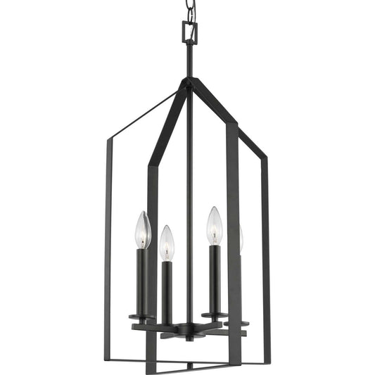 Vertex Four Light Foyer Pendant in Matte Black