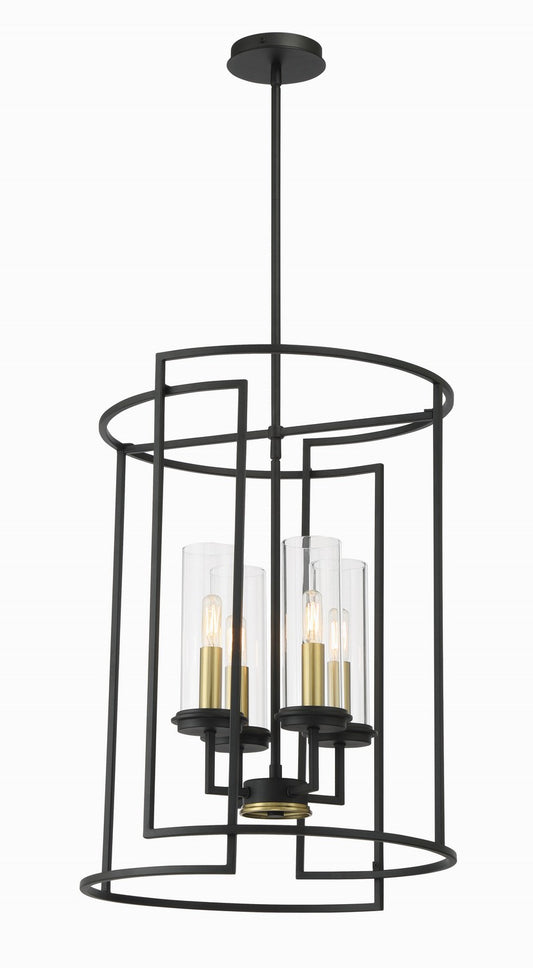 Hillstone Four Light Pendant in Sand Coal And Soft Brass