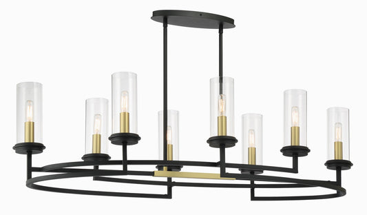 Hillstone Eight Light Island Pendant in Sand Coal And Soft Brass