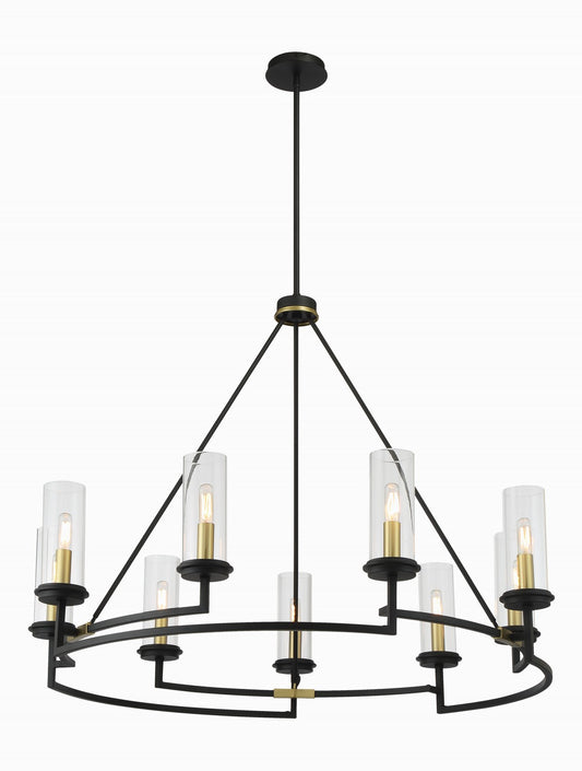 Hillstone Nine Light Chandelier in Sand Coal And Soft Brass