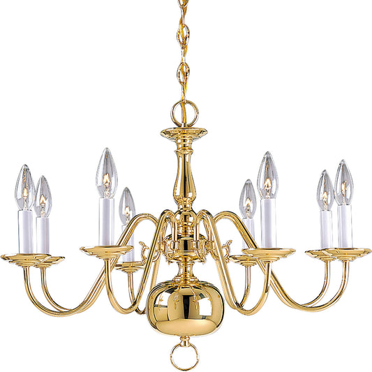 Americana Eight Light Chandelier in Polished Brass