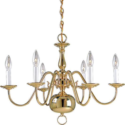 Americana Six Light Chandelier in Polished Brass