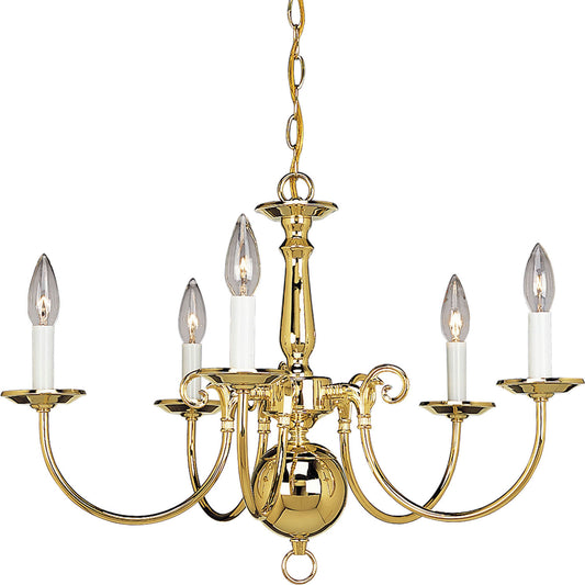 Americana Five Light Chandelier in Polished Brass