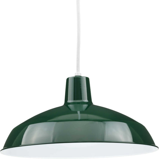 Metal Shade Pendant One Light Pendant in Dark Green