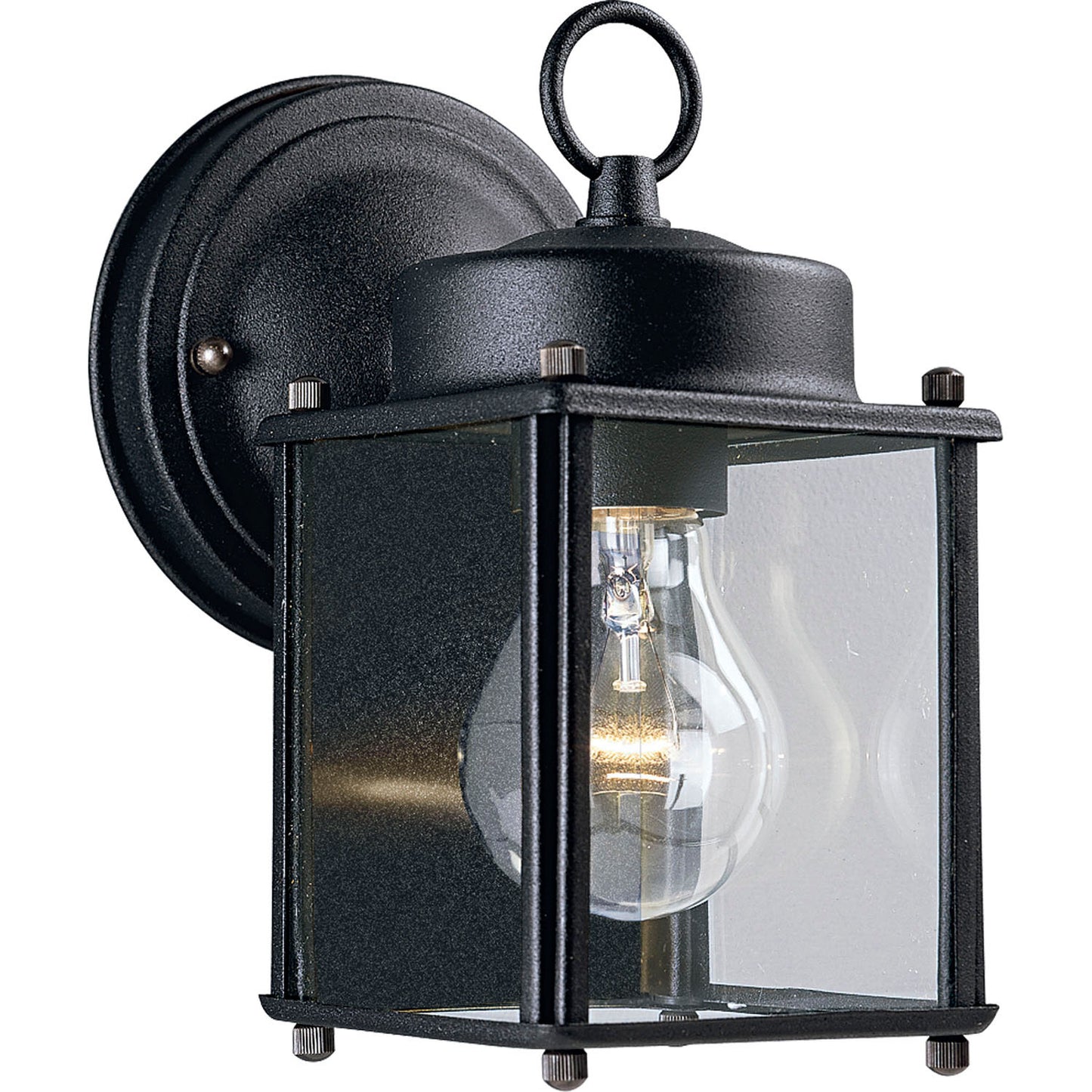 Flat Glass Lantern One Light Wall Lantern in Black