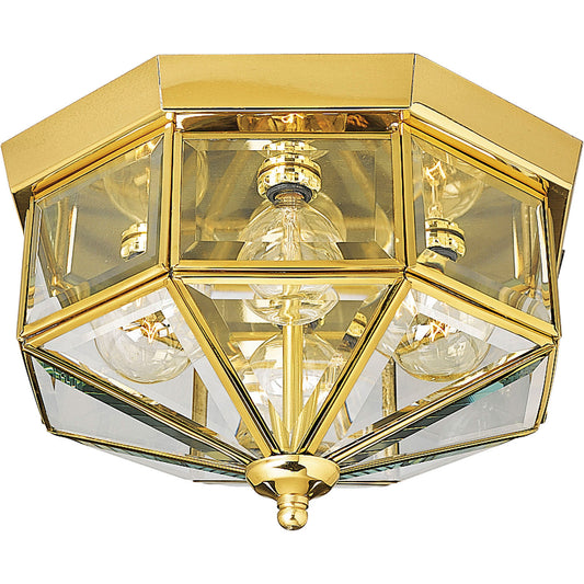 Beveled Glass Four Light Flush Mount in Polished Brass
