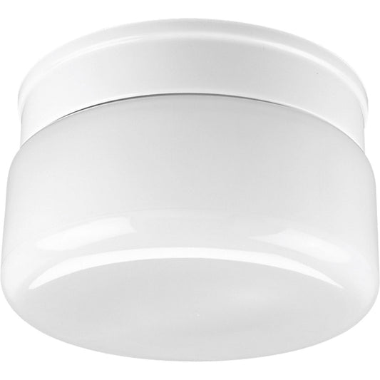 White Glass Two Light Flush Mount in White