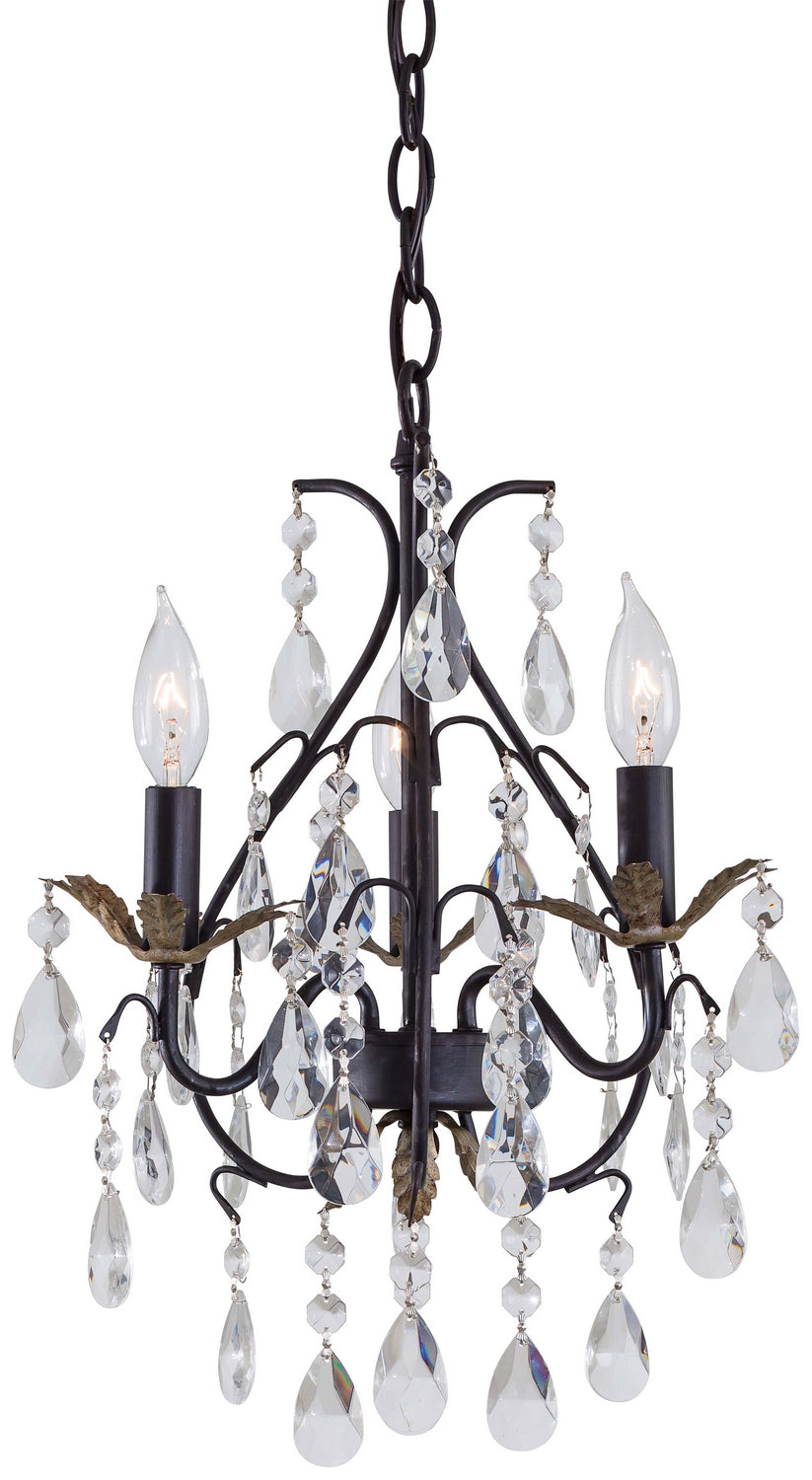 Three Light Mini Chandelier in Castlewood Walnut w/Silver Highlights