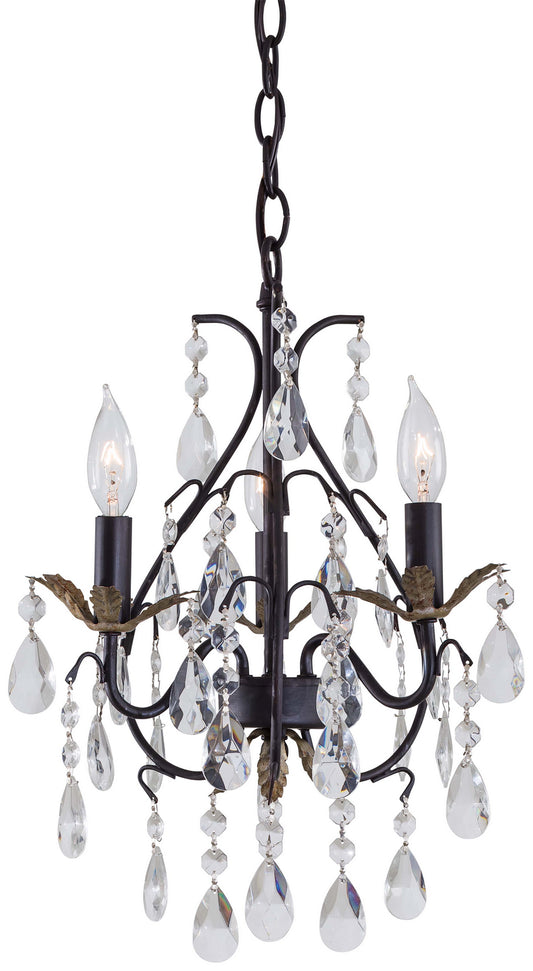 Three Light Mini Chandelier in Castlewood Walnut w/Silver Highlights