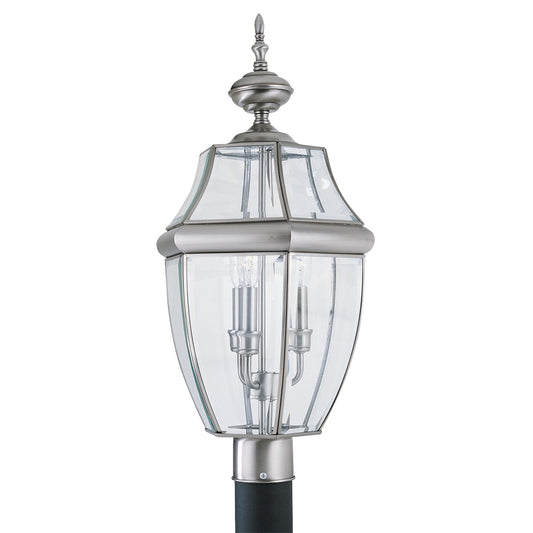 Lancaster Three Light Outdoor Post Lantern in Antique Brushed Nickel