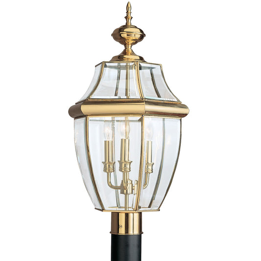 Lancaster Three Light Outdoor Post Lantern in Polished Brass