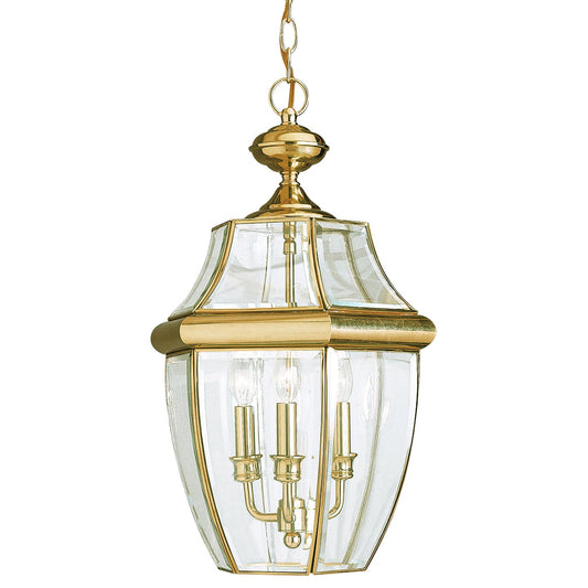 Lancaster Three Light Outdoor Pendant in Polished Brass