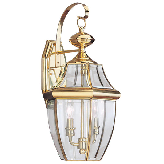 Lancaster Two Light Outdoor Wall Lantern in Polished Brass