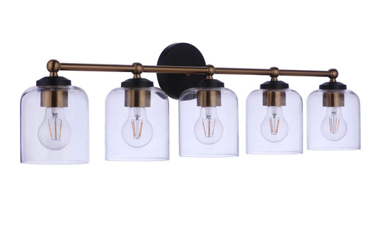 Coppa Five Light Vanity in Flat Black/Satin Brass