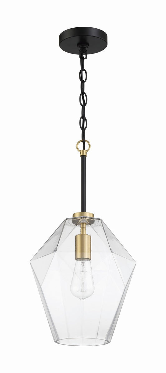 Avante Grand One Light Pendant in Flat Black/Satin Brass