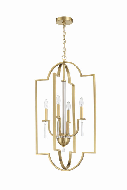 Fortuna Four Light Foyer Pendant in Satin Brass