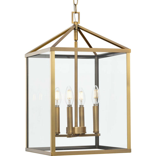 Hillcrest Four Light Foyer Pendant in Vintage Brass