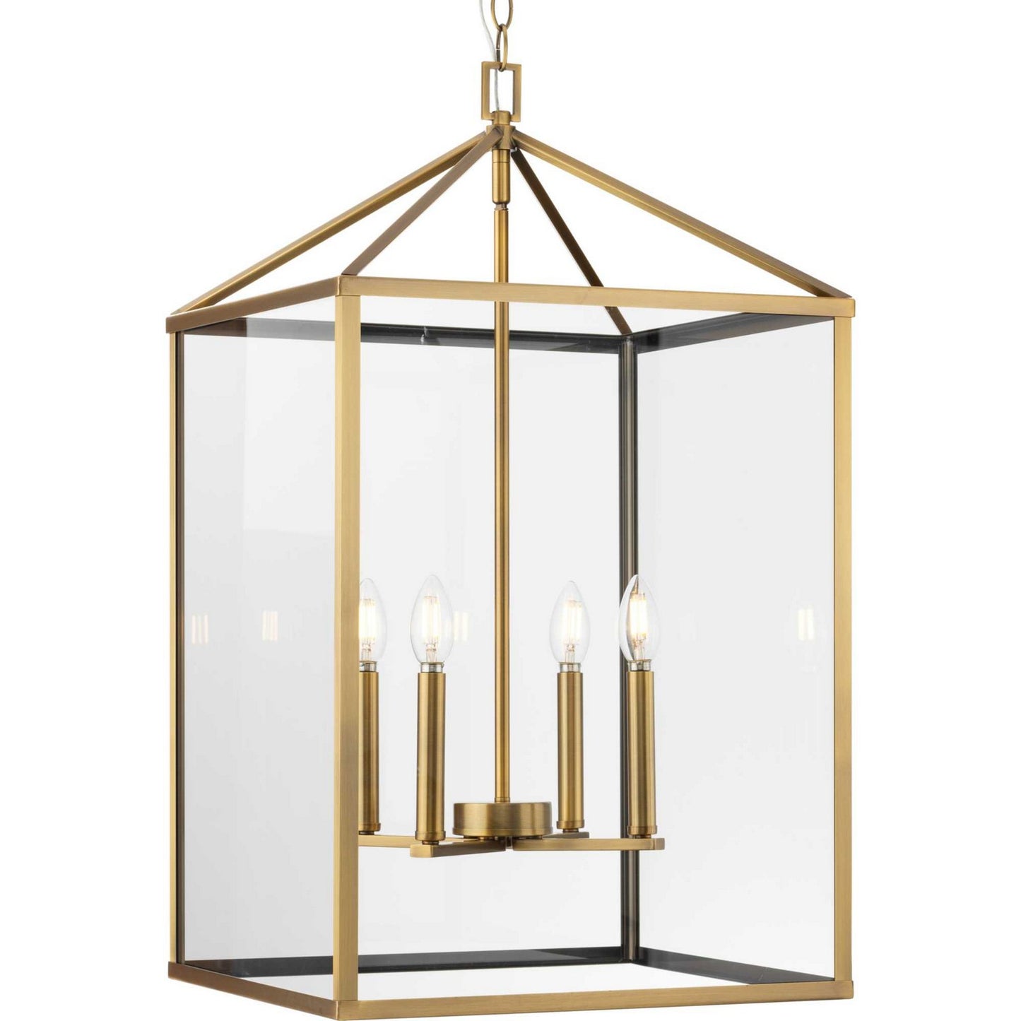Hillcrest Four Light Foyer Pendant in Vintage Brass
