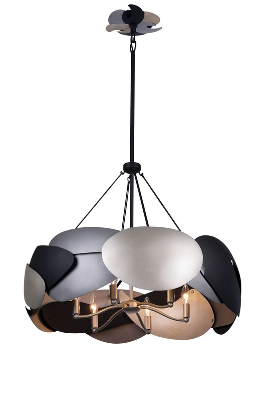 Metalo Misto Six Light Pendant in Coal Black With Atlas And Midnight Sliver