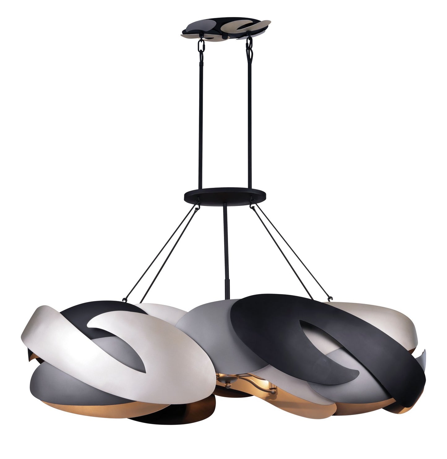 Metalo Misto Six Light Island Pendant in Coal Black With Atlas And Midnight Sliver