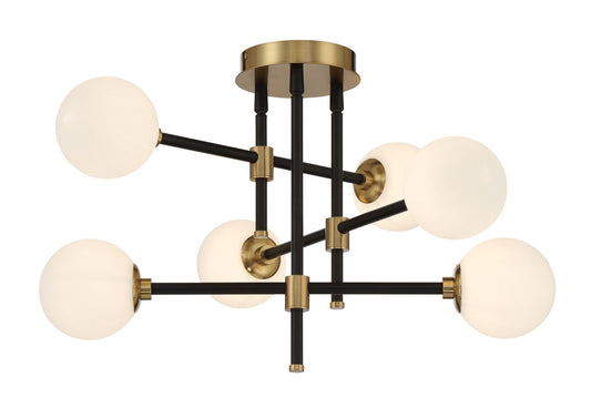 Cosmet Six Light Flush Mount in Coal And Aged Brass