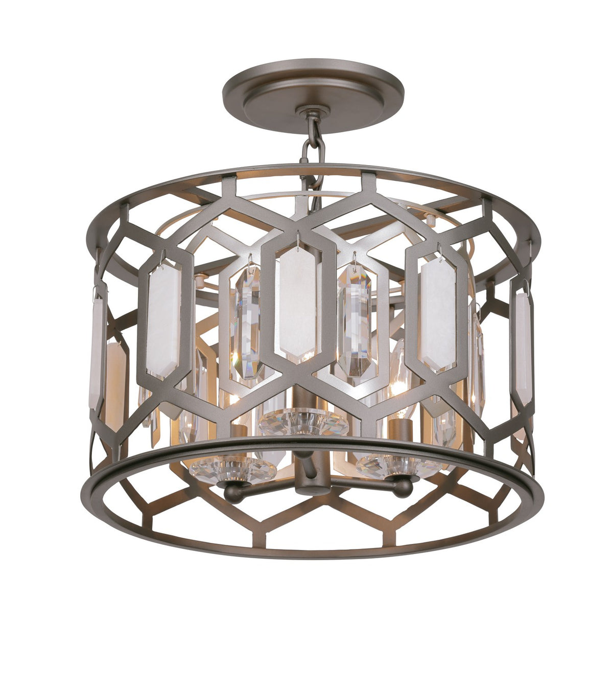 Hexly Three Light Semi Flush Mount in Bronze & Sultry Sliver
