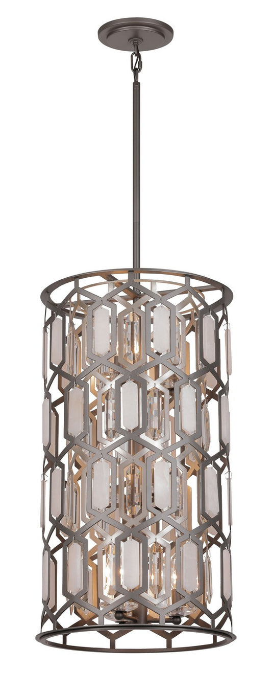 Hexly Nine Light Foyer Pendant in Bronze & Sultry Sliver
