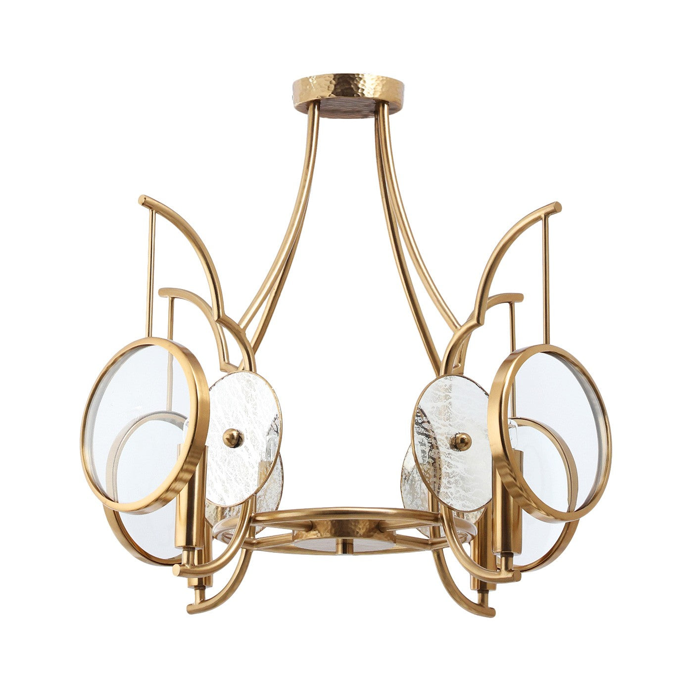 Into Focus Four Light Semi Flush Mount in Artisan Brass