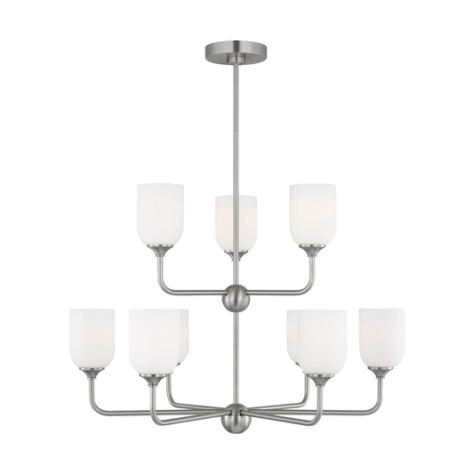Emile Nine Light Chandelier in Brushed Steel