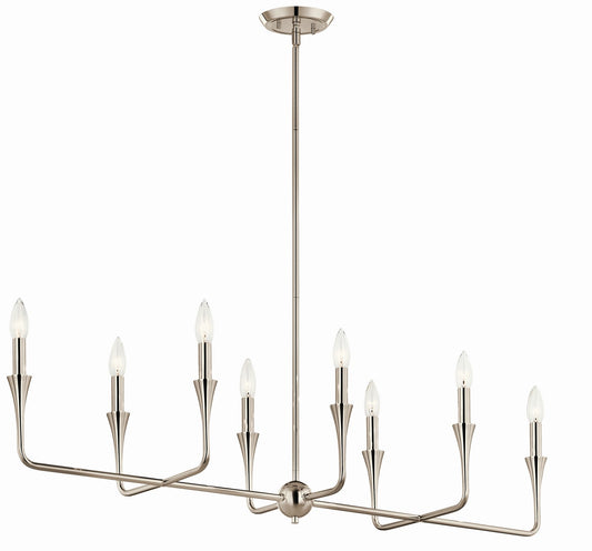 Alvaro Eight Light Linear Chandelier in Polished Nickel