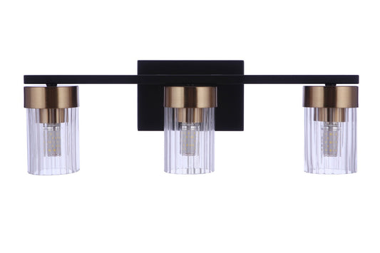 Bond Street Three Light Vanity in Flat Black/Satin Brass