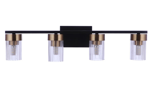Bond Street Four Light Vanity in Flat Black/Satin Brass