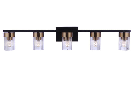 Bond Street Five Light Vanity in Flat Black/Satin Brass