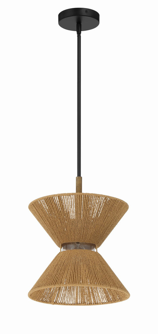 Serena One Light Pendant in Flat Black/Walnut