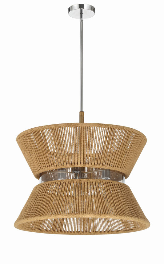 Serena Six Light Pendant in Chrome/Walnut