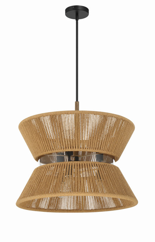 Serena Six Light Pendant in Flat Black/Walnut