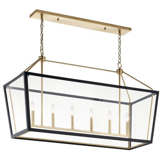 Delvin Six Light Linear Chandelier in Champagne Bronze