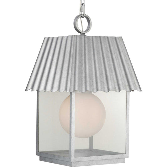 Point Dume-Hook Pond One Light Outdoor Hanging Lantern in Galvanized