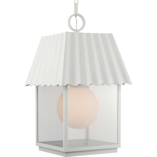 Point Dume-Hook Pond One Light Outdoor Hanging Lantern in Shelter White