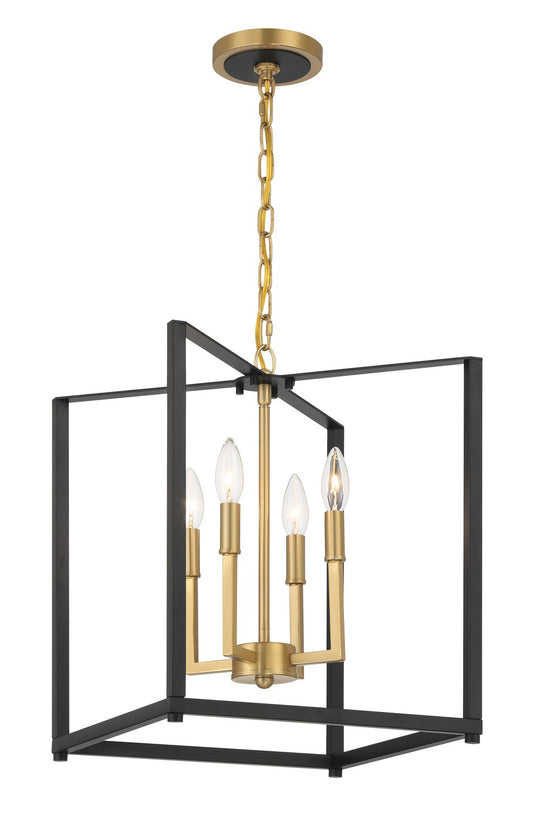 Colwick Four Light Pendant in Coal Black & Signature Brass