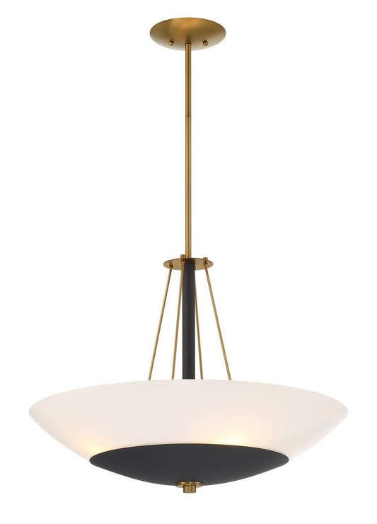 Bax Four Light Pendant in Sand Coal and Soft Brass