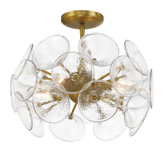 Winter Four Light Semi-Flush to Pendant in Soft Brass