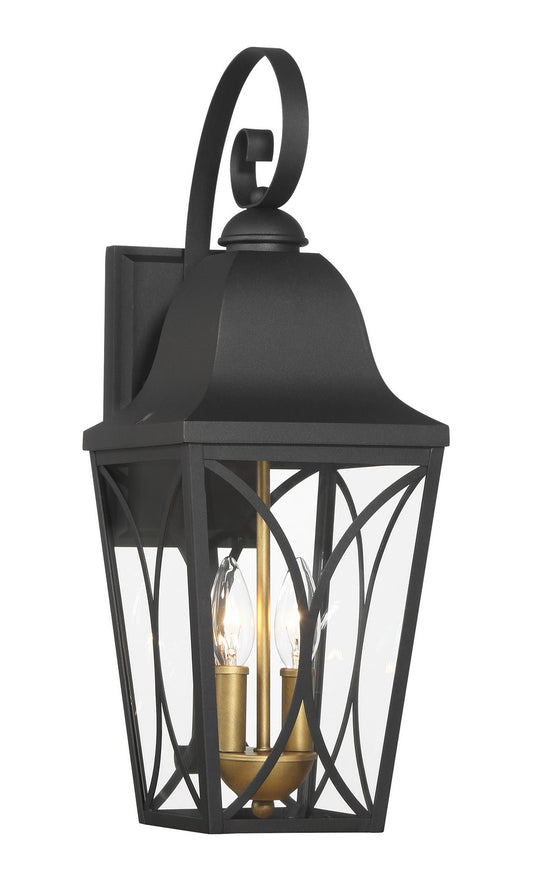 Cardigan Two Light Outdoor Wall Mount in Sand Coal Black & Olden Brass