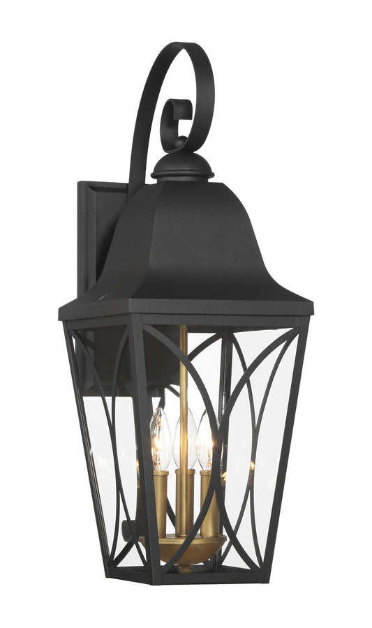 Cardigan Three Light Outdoor Wall Mount in Sand Coal Black & Olden Brass